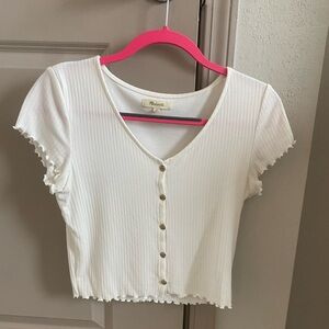 Madewell Cropped White Button Blouse